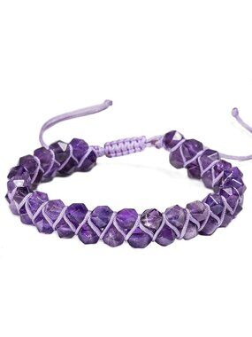 Natural Amethyst Double Layer Braided Healing Crystal Bead Bracelet - Boho Chic